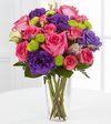 
The FTD Romantic Melodies Bouquet weaves together colors that express love and joy, bringing them beauty and cheer! Fuchsia roses and spray roses are offset by deep purple double lisianthus, green but...
			