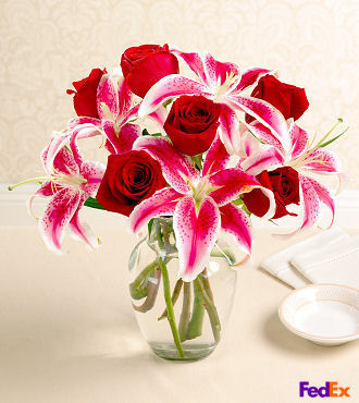 Fragrant Beauty Rose and Lily in Vase - FedEx