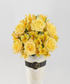 
Bright yellow roses and sunny yellow Peruvian lilies form a lively bouquet...
			