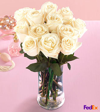 Dozen Medium White Roses - FedEx