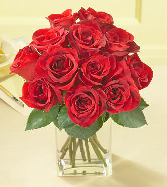 Dozen Medium Red Roses in Vase - FedEx