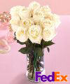 Order Dozen Medium White Roses in Vase - FedEx