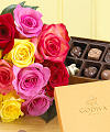 Dozen Mixed Roses with Godiva Chocolates
