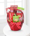 
A beautiful red basket, bedecked with a polka dotted bow, including: Tom Clark's Caramel Popcorn, Jack Allen Key Lime Thimble Cookies, Bellagio Peppermint Truffle Cocoa, Brown & Haley Cashew Roca, Jac...
			