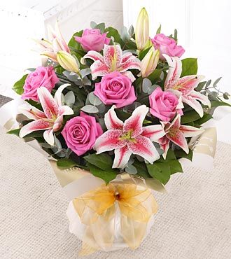 Pink Rose and Lily Hand Tied