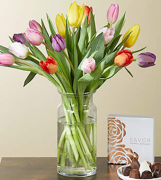 Spring Breeze Tulips and Chocolates Gift Set - FedEx