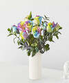 Image of Standard version for Rainbow Rose Bouquet - 12 Roses With White Fluted Vase - FedEx