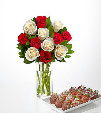 Santa Baby Rose Bouquet and Berry Bundle - FedEx