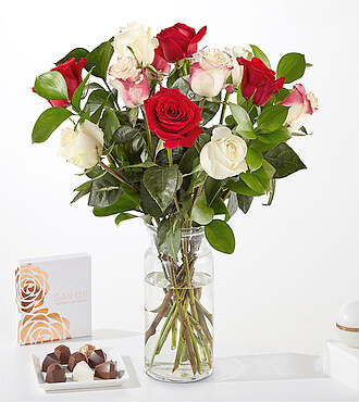Santa Baby Rose Bouquet and Chocolate Gift Set - FedEx