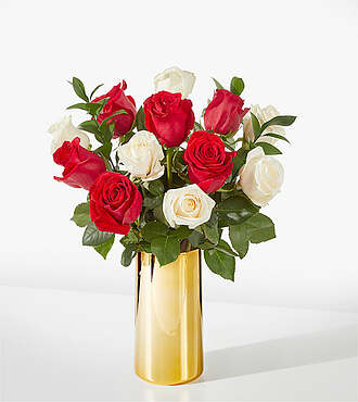 Santa Baby Rose Bouquet - 12 Roses with Gold Vase - FedEx - CCR12VG