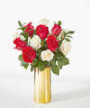 Image of Standard version for Santa Baby Rose Bouquet - 12 Roses with Gold Vase - FedEx