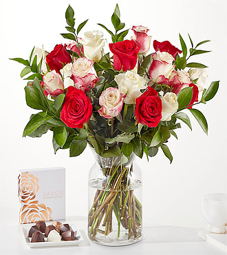 Deluxe Santa Baby Rose Bouquet and Chocolate Gift Set - FedEx