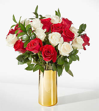 Santa Baby Rose Bouquet - 24 Roses with Gold Vase - FedEx - CCR24VG