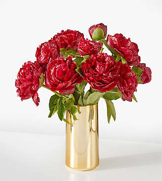 Red Velvet Peony Bouquet - 10 Stems with Gold Vase - FedEx - F-F03VG