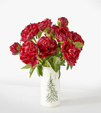 Red Velvet Peony Bouquet - 10 Stems with Tree Vase - FedEx - F-F03VTR