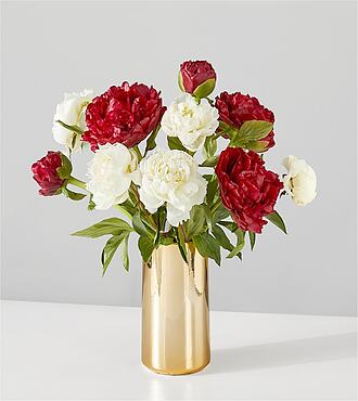 Fa La La Peony Bouquet - 10 Stems with Gold Vase - FedEx - F-F05VG