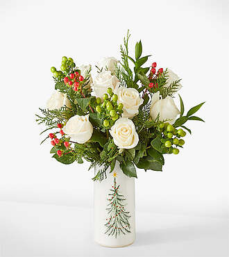 Swirling Snowflakes Bouquet - Standard with Tree Vase - FedEx - F-F07VTR