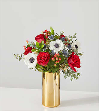 Frostbite Anemone Bouquet - Standard with Gold Vase - FedEx - F-F11VG