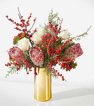 Under the Mistletoe Bouquet - Deluxe with Gold Vase - FedEx - F-F16VG