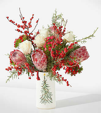 Under the Mistletoe Bouquet - Deluxe with Tree Vase - FedEx - F-F16VTR
