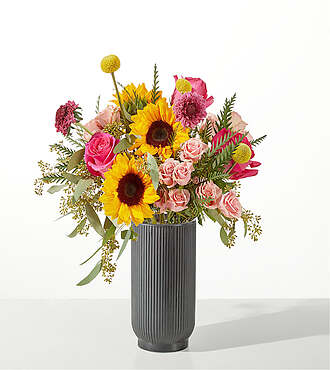 Pink Perfection Bouquet - Standard with Black Fluted Vase - FedEx - F-F21VBF