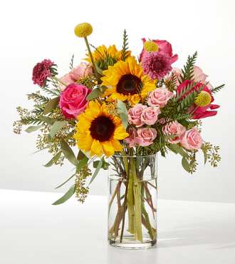 Pink Perfection Bouquet - Standard with Clear Vase - FedEx - F-F21VCB