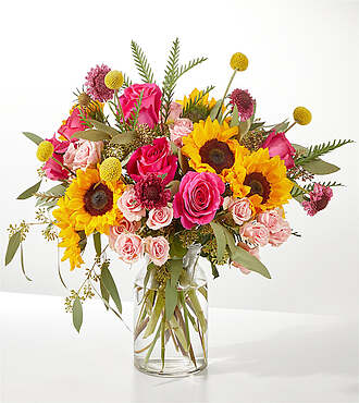 Pink Perfection Bouquet - Deluxe with Clear Vase - FedEx - F-F22VMJ