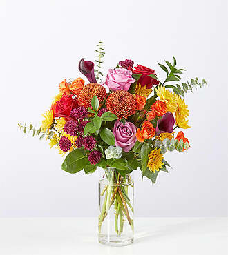 Vivid Sunset Bouquet - Standard with Clear Vase - FedEx - F-F51VCB