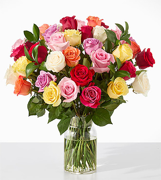 Mixed Roses - 36 Roses With Vase - FedEx - F-F63VMJ