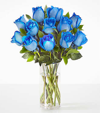 Father's Day Blue Rose Bouquet - 12 Roses with Vase - FedEx - F-F69VCB