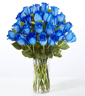 Dreamy Blue Rose Bouquet - 24 Stems with Clear Vase - FedEx - F-F70VCB
