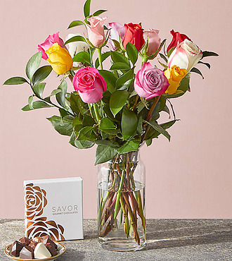 XXX Valentine Mixed Rose Bouquet with Handcrafted Chocolates - FedEx