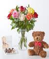 Image of Standard version for Mixed Roses Gift Set with Chocolates and Plush - FedEx