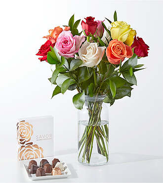 Mixed Roses Gift Set with Chocolates - FedEx - F492CH