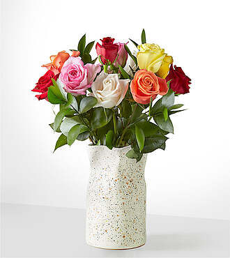 Mixed Roses with Speckled Vase - FedEx - F492VST