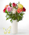 Image of Standard version for Mother's Day Mixed Roses - 12 Roses with White Fluted Vase and Acrylic Keepsake - FedEx
