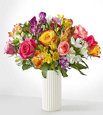 Make Their Day Bouquet - Deluxe with White Fluted Vase - FedEx - FB337WF-X