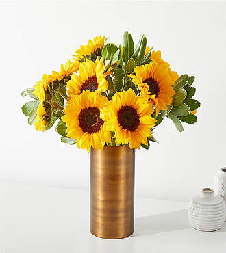 Honey Bee Sunflower Bouquet - 10 Stems with Copper Vase - FedEx - FB68VCP