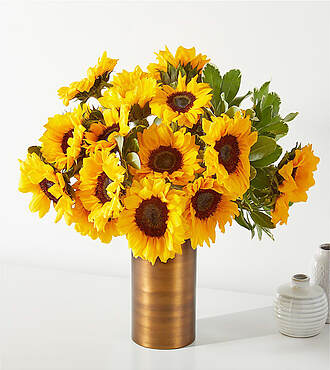 Honey Bee Sunflower Bouquet - 15 Stems with Copper Vase - FedEx - FB69VCP