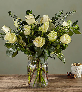 White Holiday Rose Bouquet - FedEx