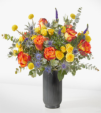 Burn Bright Bouquet - Deluxe with Black Fluted Vase - FedEx - FE210DVBF