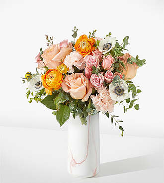 Touch of Honey Anemone Bouquet - Standard with Marble Vase - FedEx - FE211VPM
