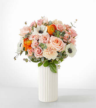 Touch of Honey Anemone Bouquet - Standard with White Fluted Vase - FedEx - FE211WF