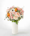 Image of Standard version for Touch of Honey Anemone Bouquet - Standard with White Fluted Vase - FedEx