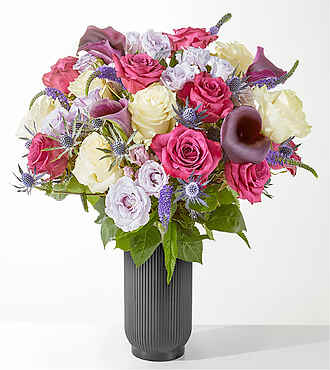Garden Goddess Bouquet - Deluxe with Black Fluted Vase - FedEx - FE212DVBF