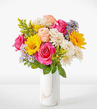 In Good Spirits Bouquet - Standard with Marble Vase - FedEx - FE218VPM