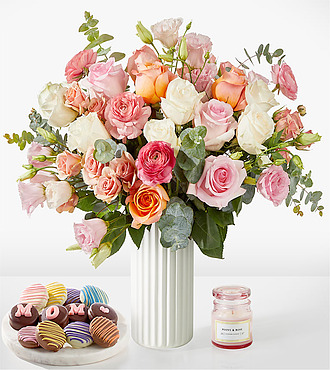 Good Luck Charm Bouquet - Good Luck Charm Bouquet with White Fluted Vase Candle and Mom Oreos - FedEx - FE231DWFUB