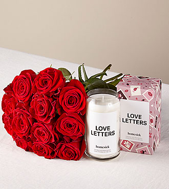 One Dozen Red Roses and Homesick Candle - FedEx