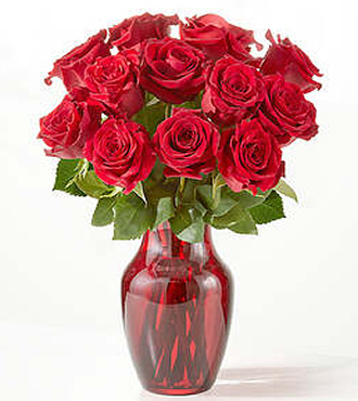 Red Rose Bouquet with Red Vase - FedEx - FE82RR