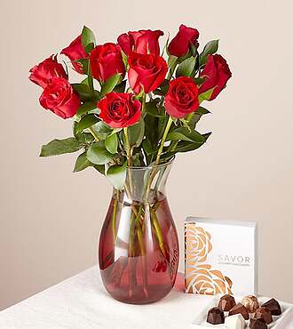 One Dozen Red Rose Bouquet and Chocolates Gift Set - FedEx